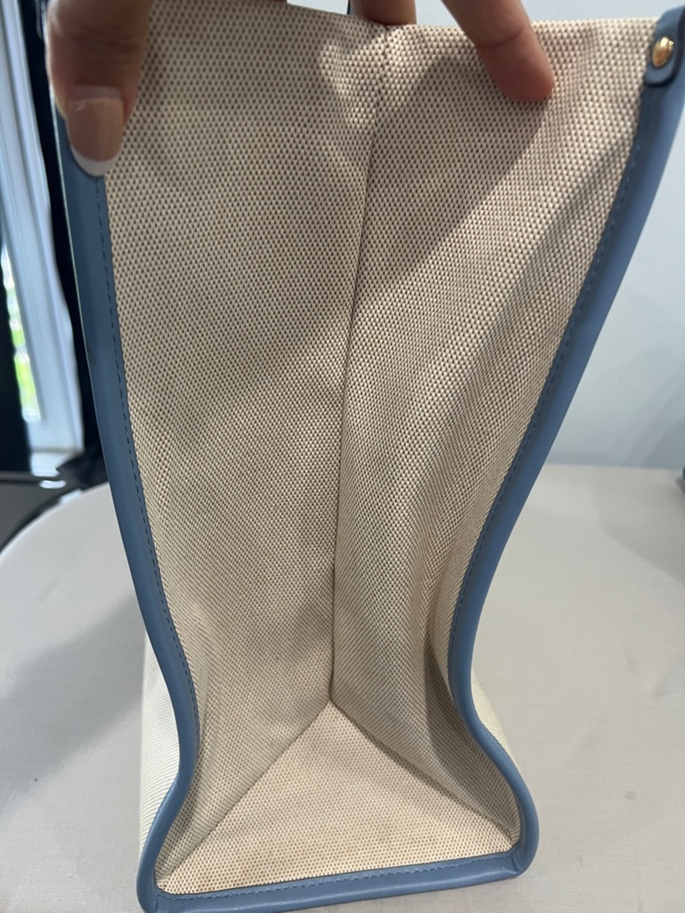 Michael Kors Beige Canvas Tote with Blue Trim and Logo - Picture 2 of 8